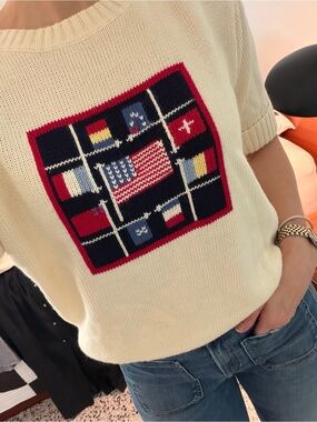 NWT Crazy Horse patriotic American flag short sleeve sweater XL